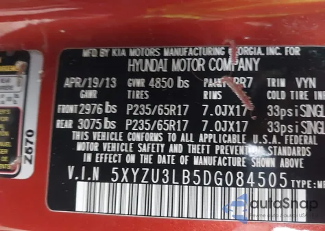 2013 Hyundai Santa Fe Sport from USA, damaged, VIN 5XYZU3LB5DG084505